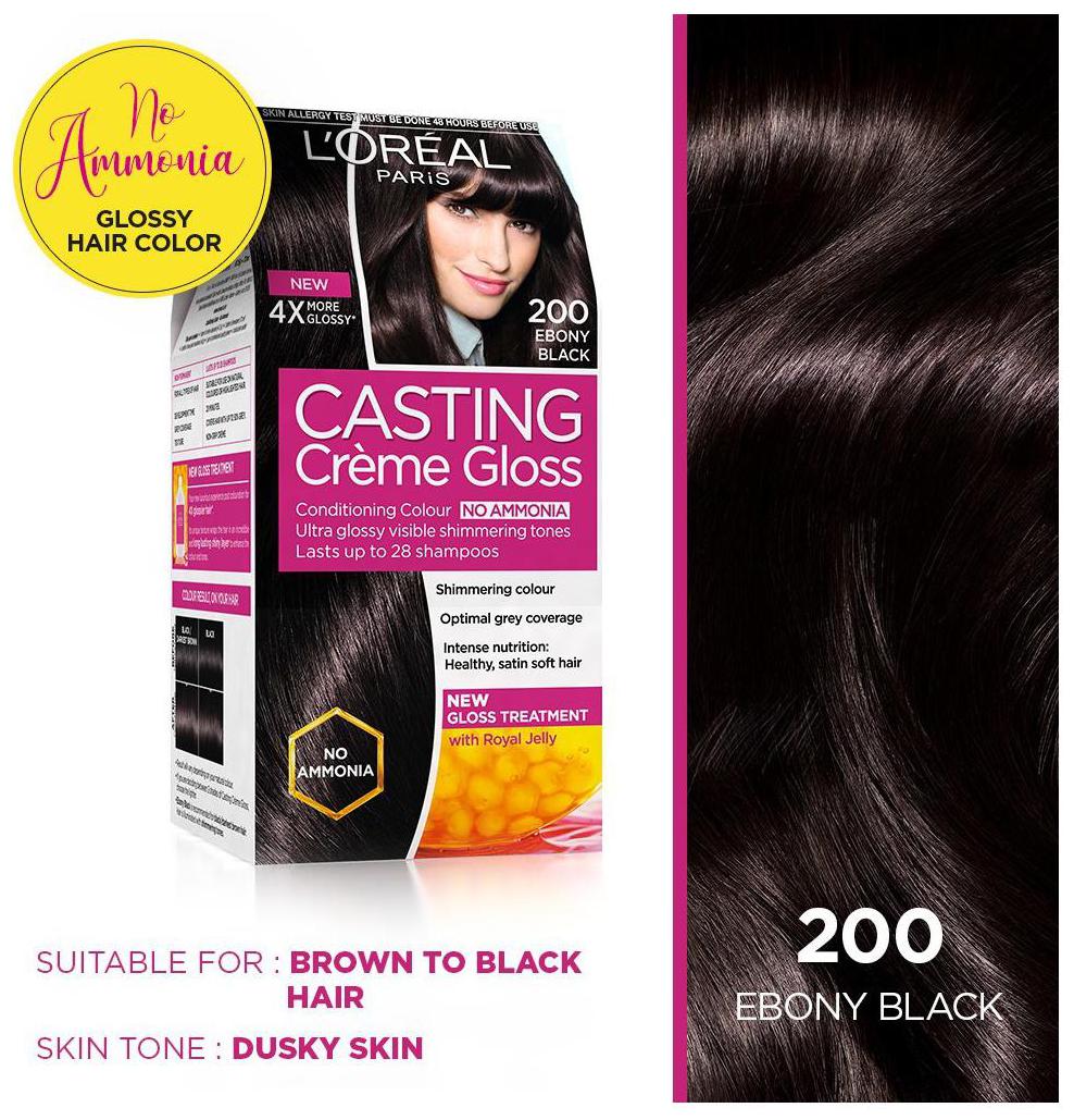 L'Oreal Casting Creme Gloss Hair Colour - 200 Ebony Black, 160ml