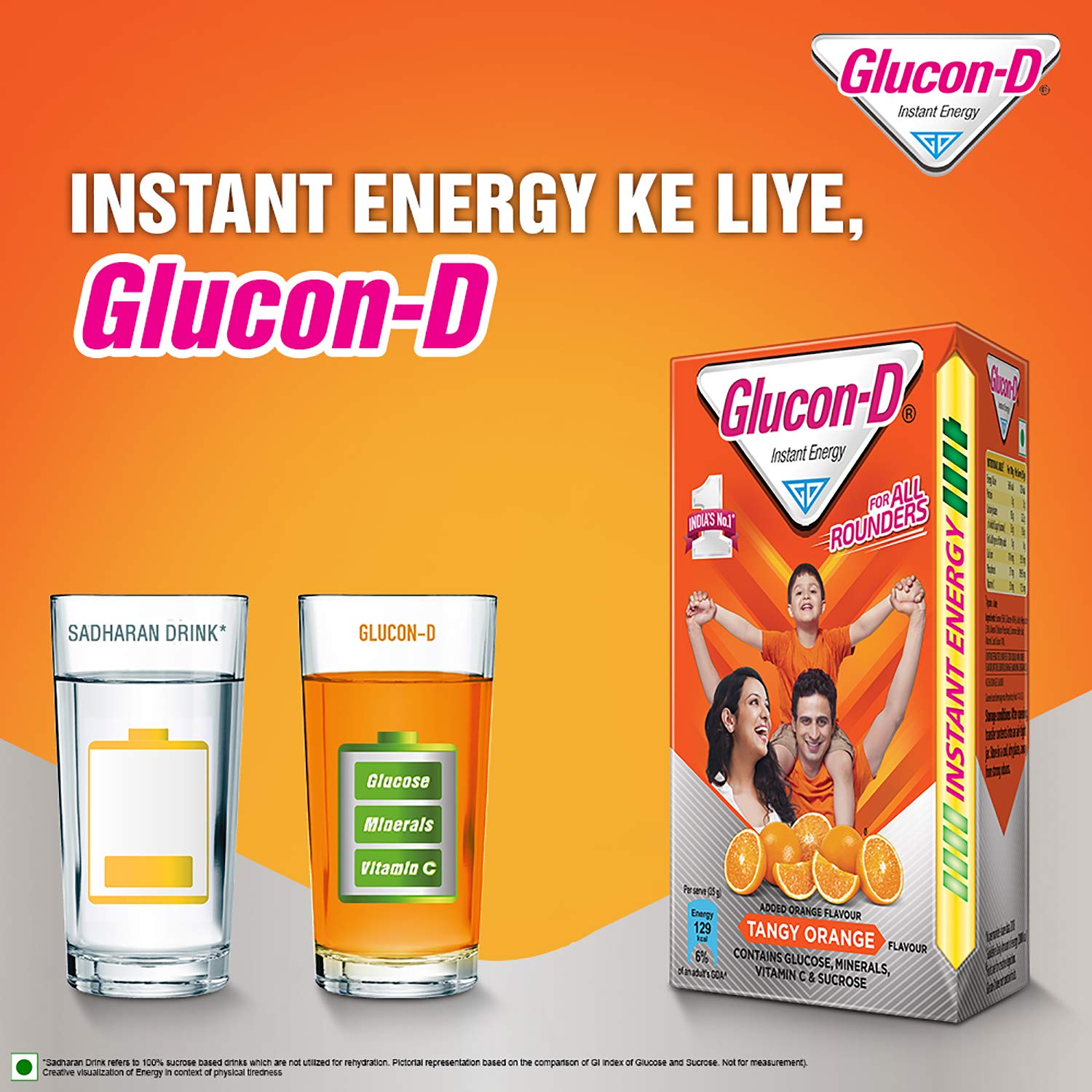 Glucon-D Instant Energy Health Drink Tangy Orange 200 gm Pack