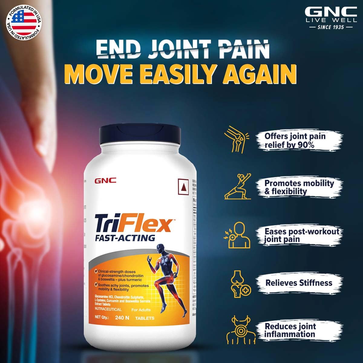 GNC Triflex – Joint Support Formula with Glucosamine & Chondroitin for Mobility & Flexibility – 240 Tablets