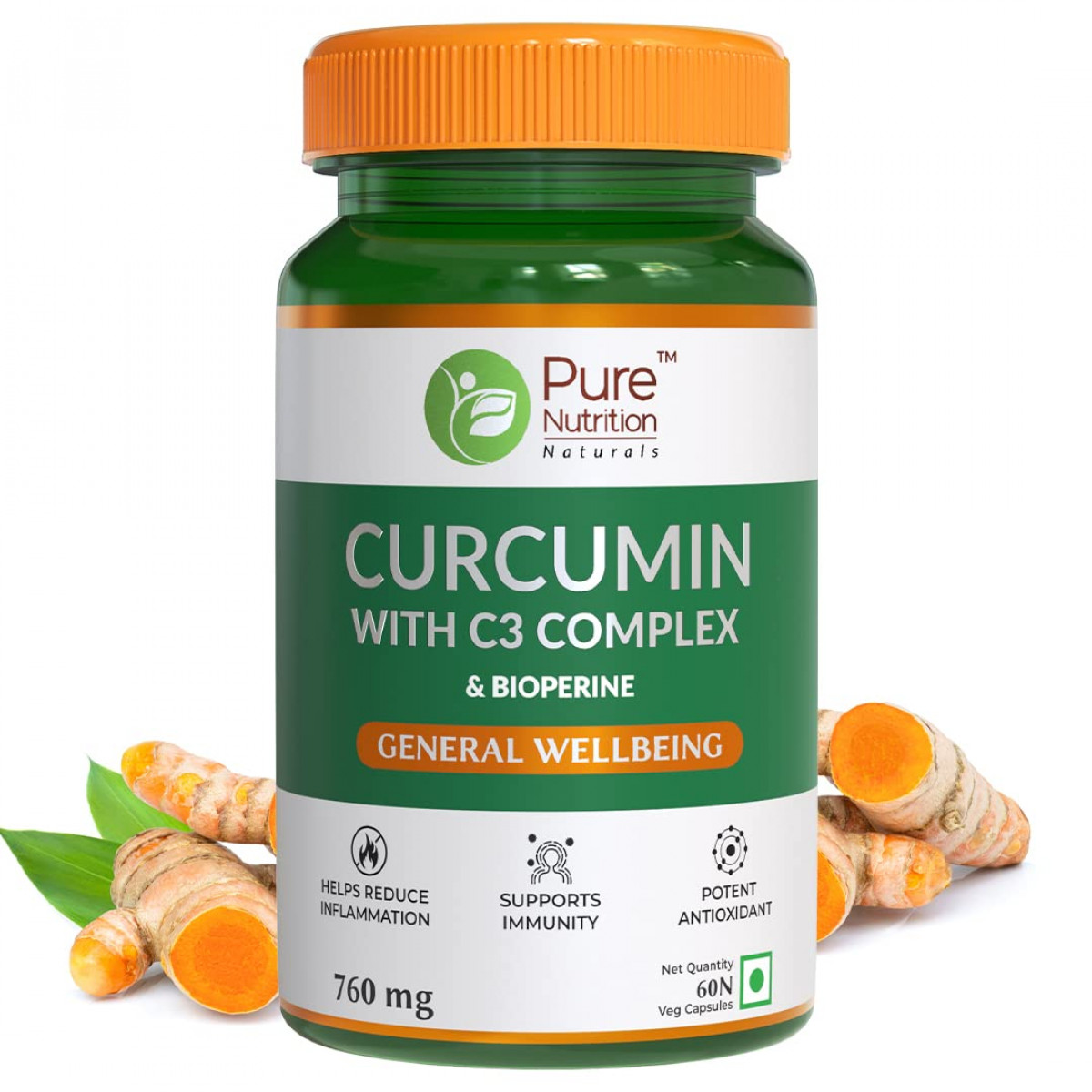 Pure Nutrition Curcumin with C3 Complex and Bioperine - 60 Capsules