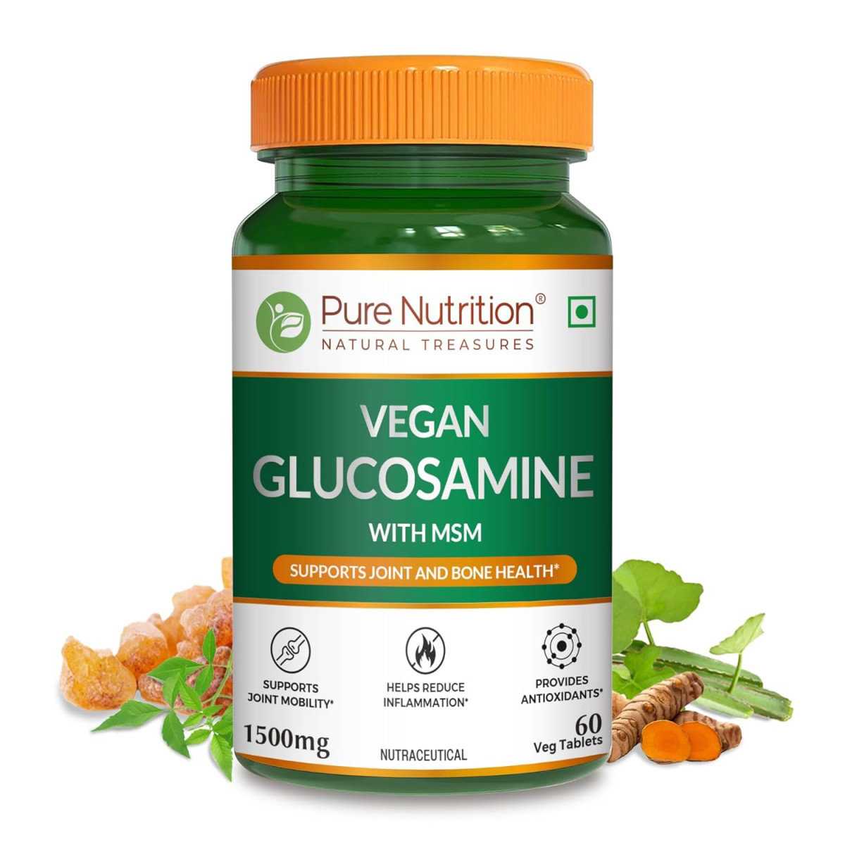 Pure Nutrition Vegan Glucosamine with MSM 1500 mg - 60 Vegetarian Tablets
