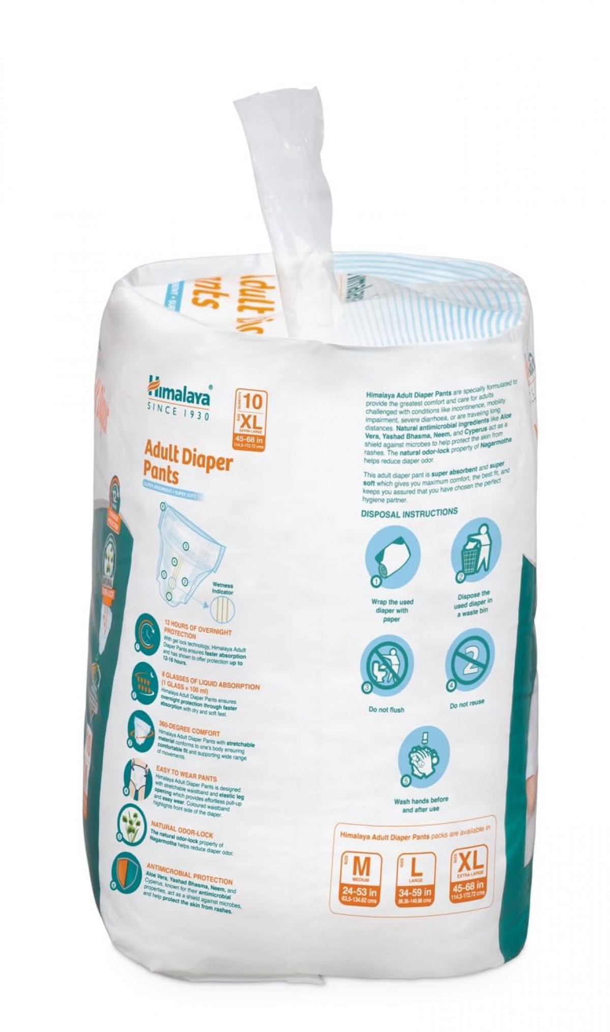 Himalaya Adult Diapers Pants with natural Odour lock and antibacterial absorbent core XL - Pack of 10