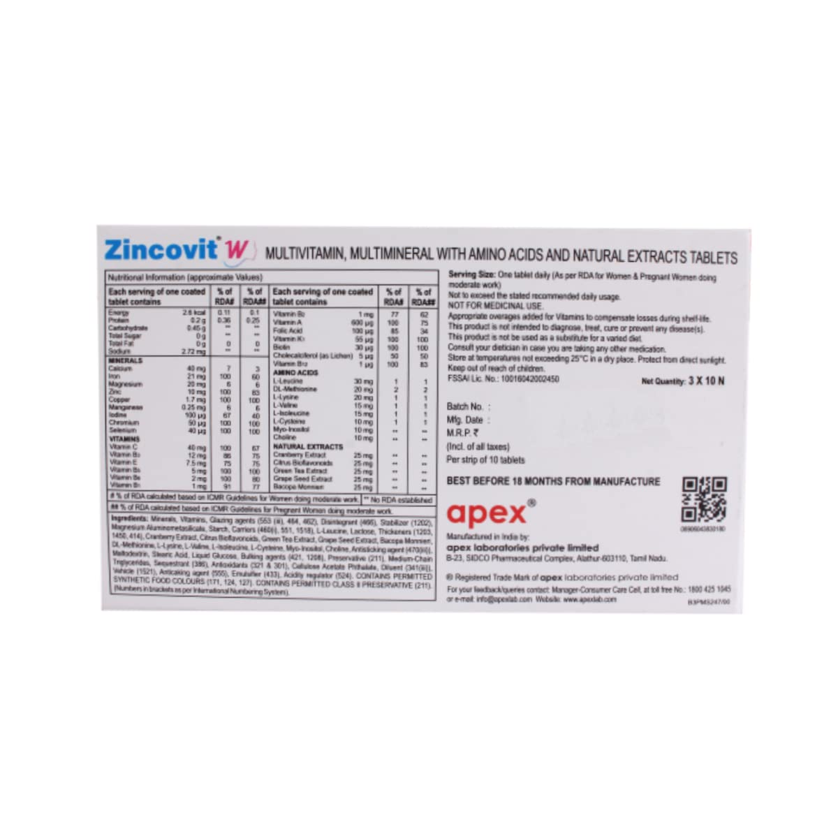 Zincovit W Tablet uses