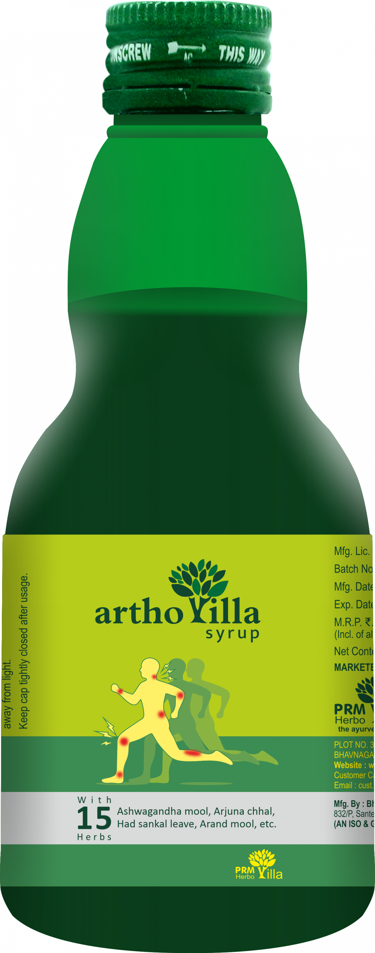 PRM ARTHO VILLA Ayurvedic Arthritis Syrup, Joints pain, Back pain remedy, 200 ml (Pack of 2) 