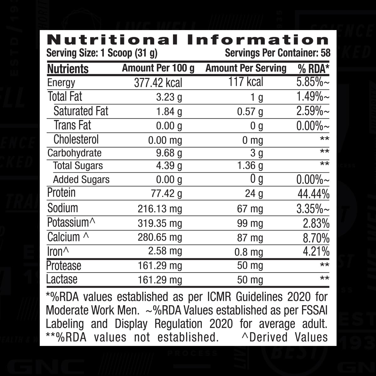 GNC AMP Gold Series 100% Whey Protein ingredients