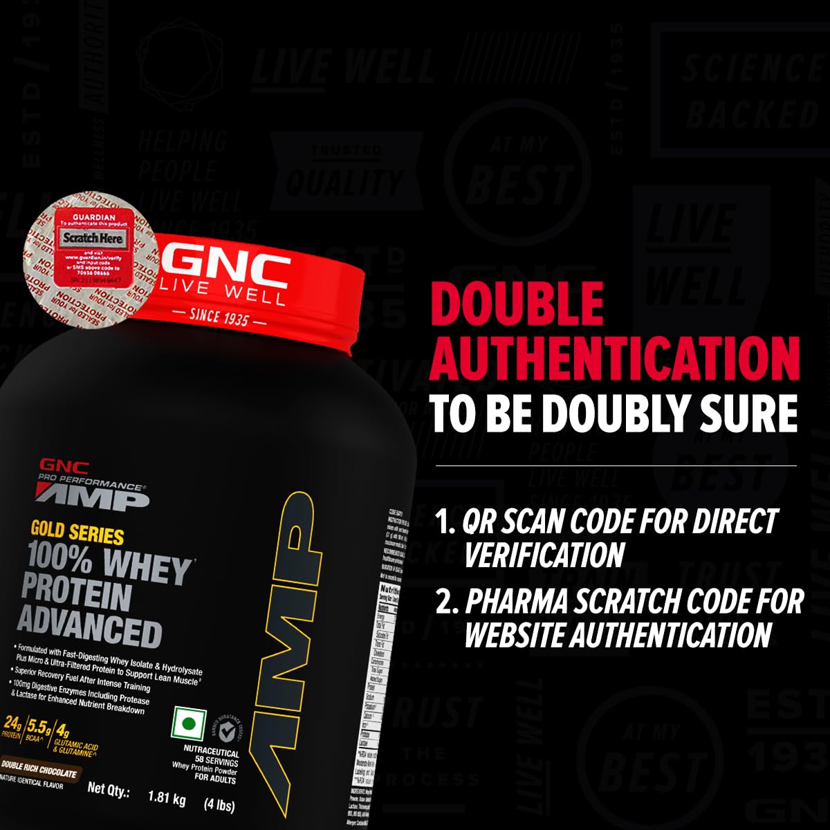 GNC AMP Gold Series 100% Whey Protein left side box