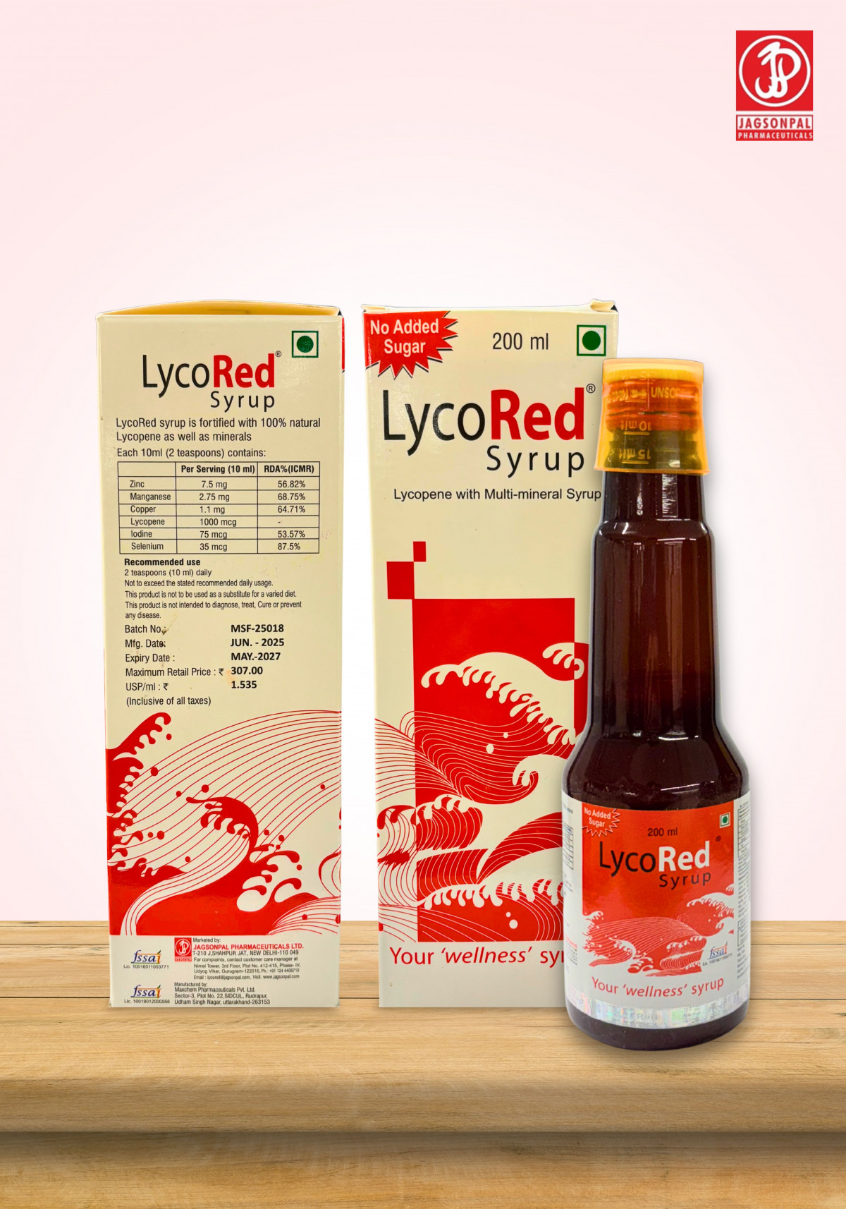 LycoRed – Bottle of 200 ml Syrup – No Added Sugar.