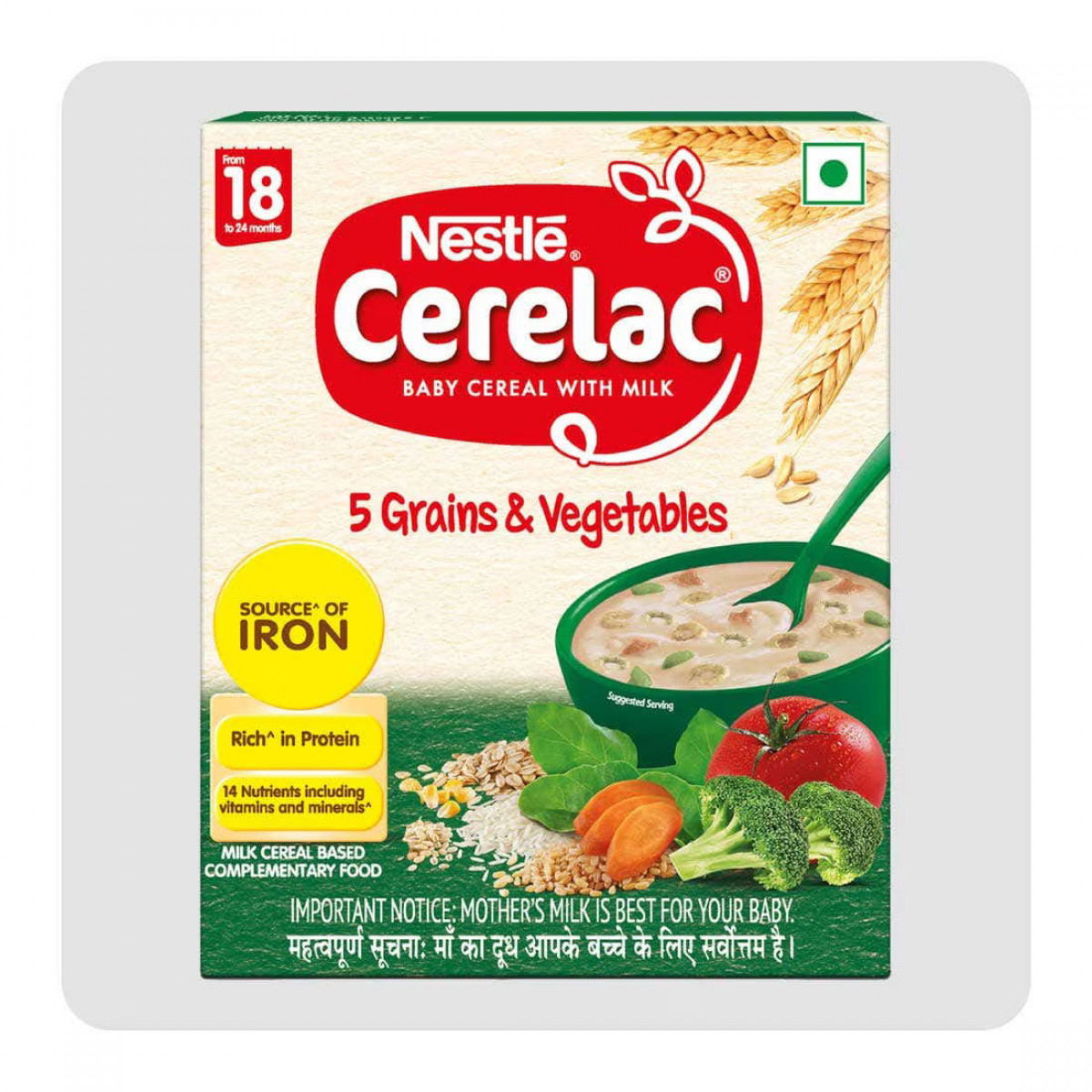 Nestle Cerelac Fortified Baby Cereal with Milk, 5 Grains & Vegetables, 18 to 24 Months, 300 gm Refill Pack