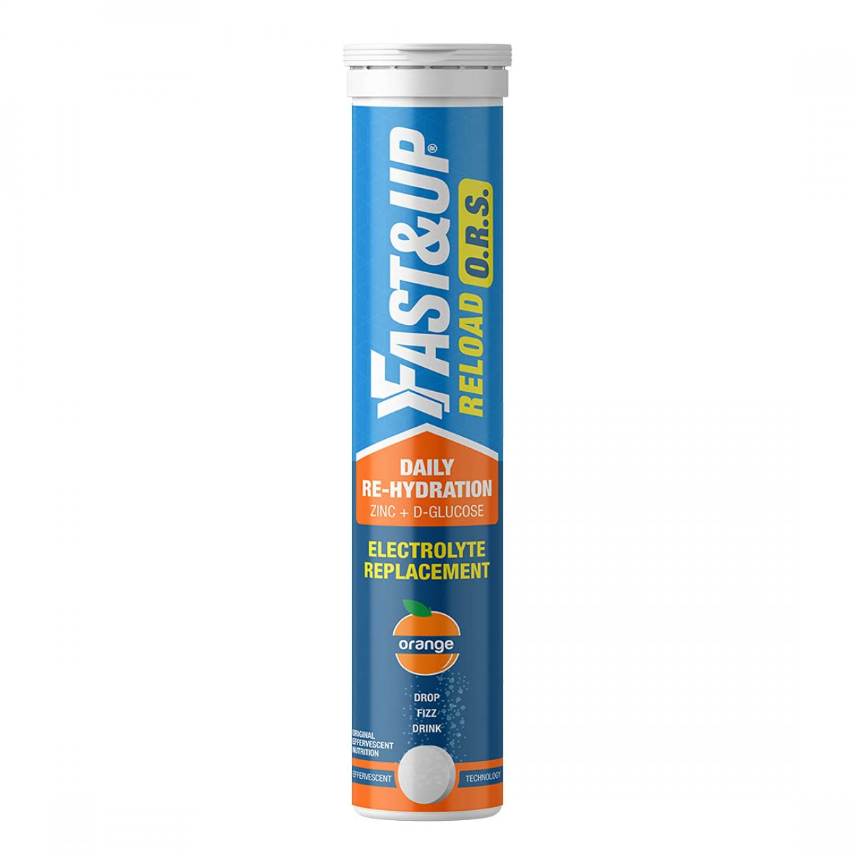  FAST&UP Reload O.R.S, Effervescent Electrolyte Tablets for Daily Rehydration, Orange Flavour - 20 Effervescent Tablets, Blue